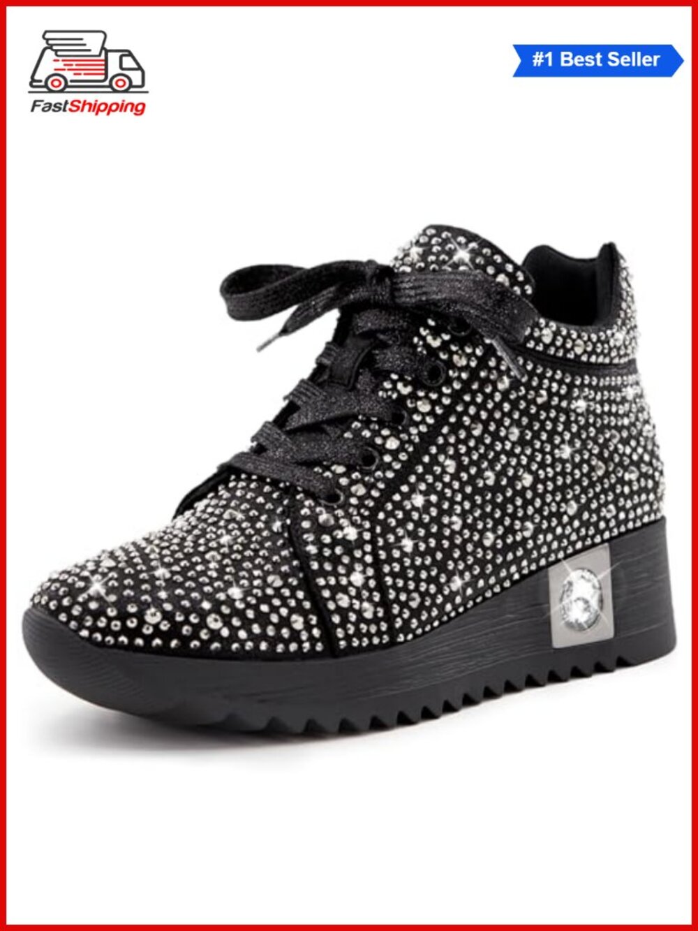 ✨ FINDVELL Glitter Sneakers Platform Wedge Sparkly Rhinestone High Top Sequin